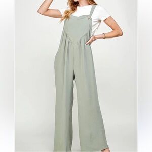 Dokotoo Wide Leg Overalls Jumpsuit Women’s One Size Blue Gray Linen Blend